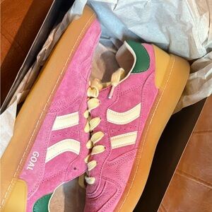 Coolway Pink Suede Sneakers with Cream Accents and Gum Sole